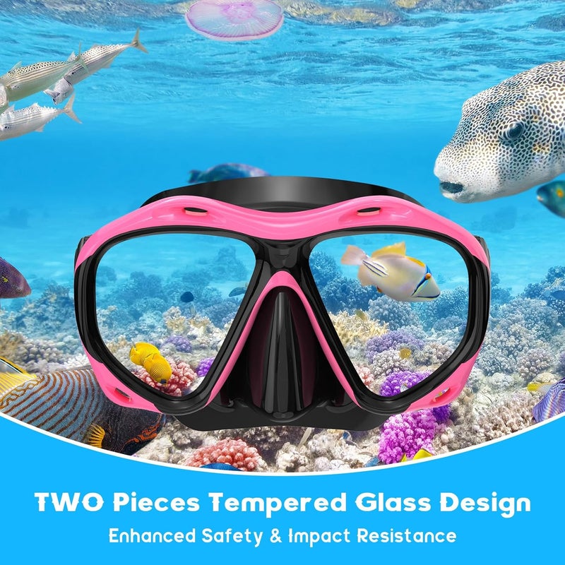 wutrye Snorkeling Gear for Adults, Dry Top Snorkel Mask Set, Diving Scuba Mask, Swimming Goggles with Nose Cover, HD Tempered Glass Panoramic Swim Freediving Anti-Leak Anti-Fog Travel Packages - Image 2